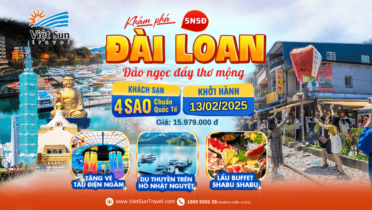 Tour Đài Loan 5N5Đ (KH: 13/02/2025)