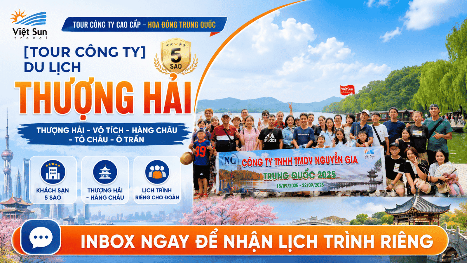 [Tour Công Ty] Du Lịch Thượng Hải 5 sao: Thượng Hải - Vô Tích - Hàng Châu - Tô Châu - Ô Trấn