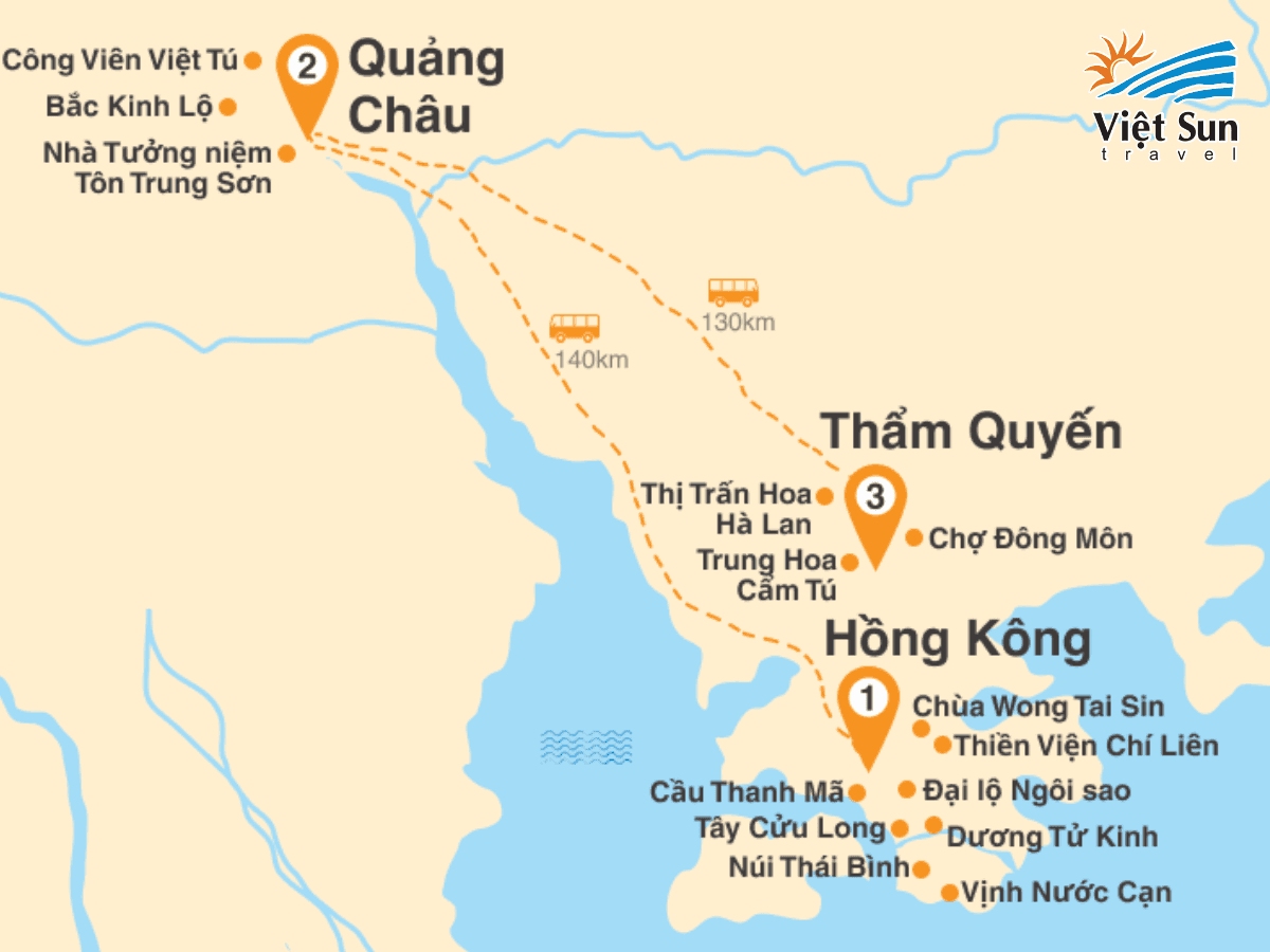 Bản đồ khám phá du lịch Hồng Kông - Quảng Châu - Thẩm Quyến
