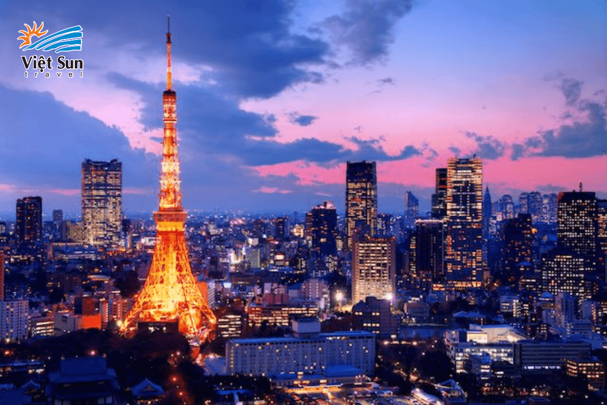 Toàn cảnh Tokyo về đêm rực rỡ ánh sáng.