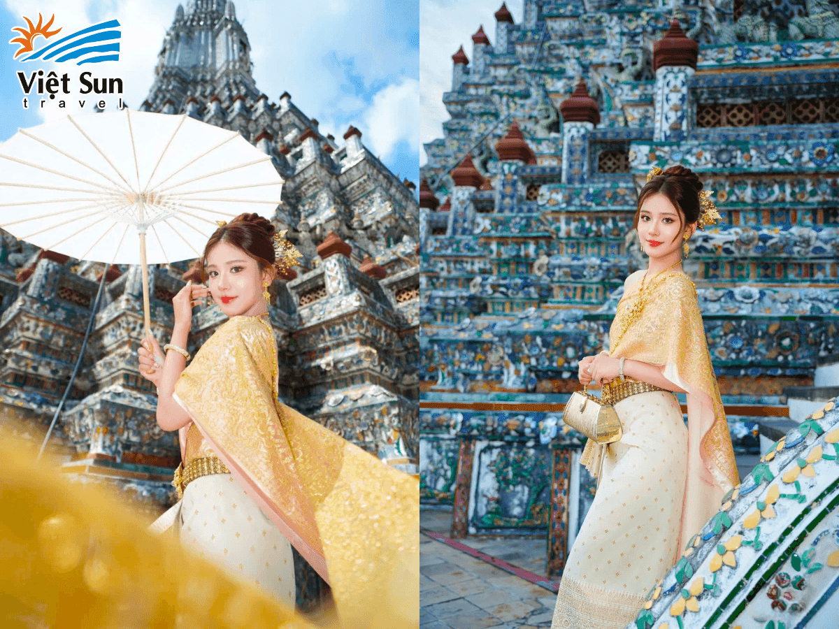Chụp ảnh trang phục truyền thống Thái Lan tại Wat Arun