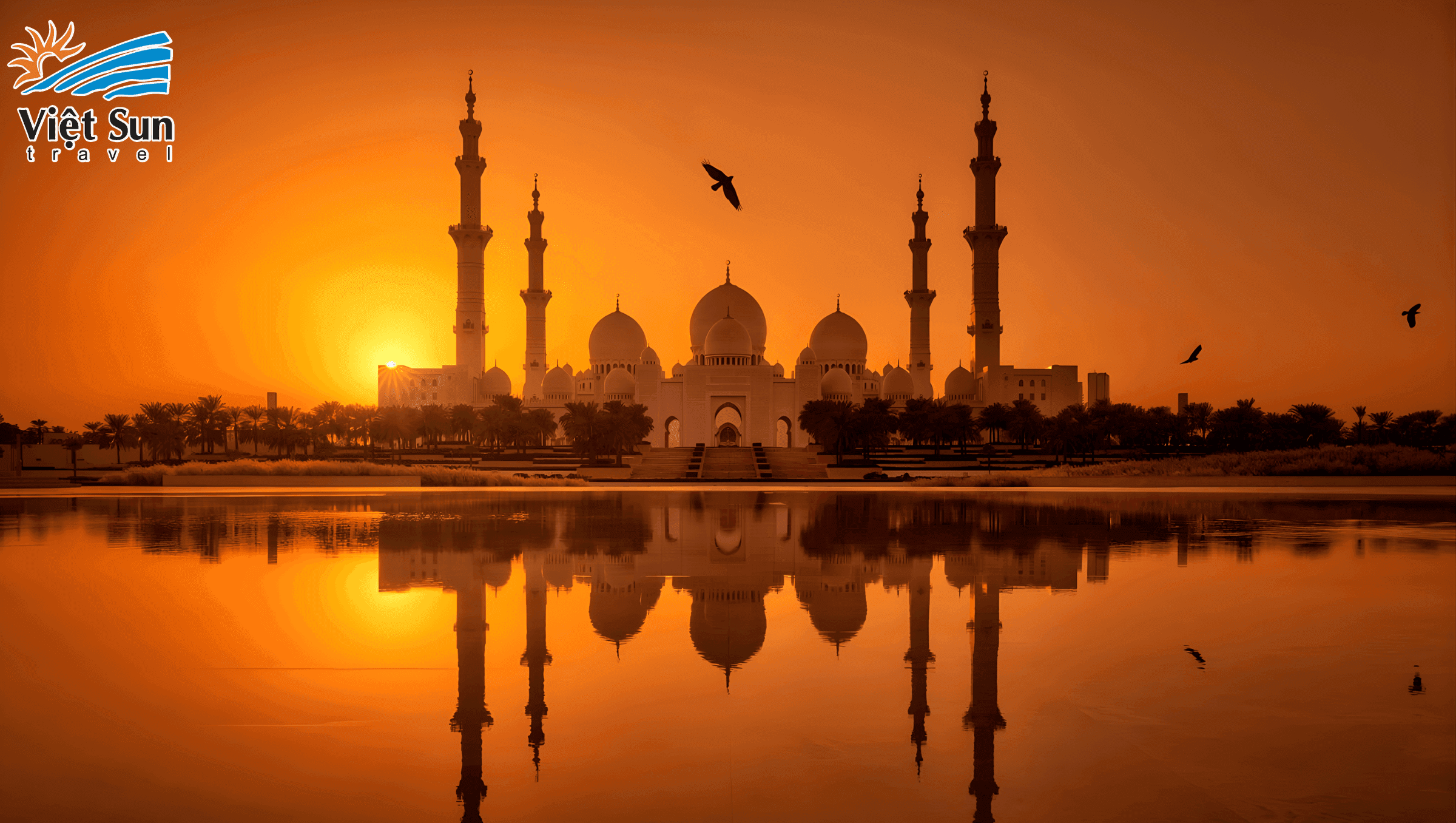 Khung cảnh hoàng hôn tại Nhà thờ Hồi giáo Shaikh Zayed Grand (Nguồn ảnh_ sưu tầm) Viet Sun Travel