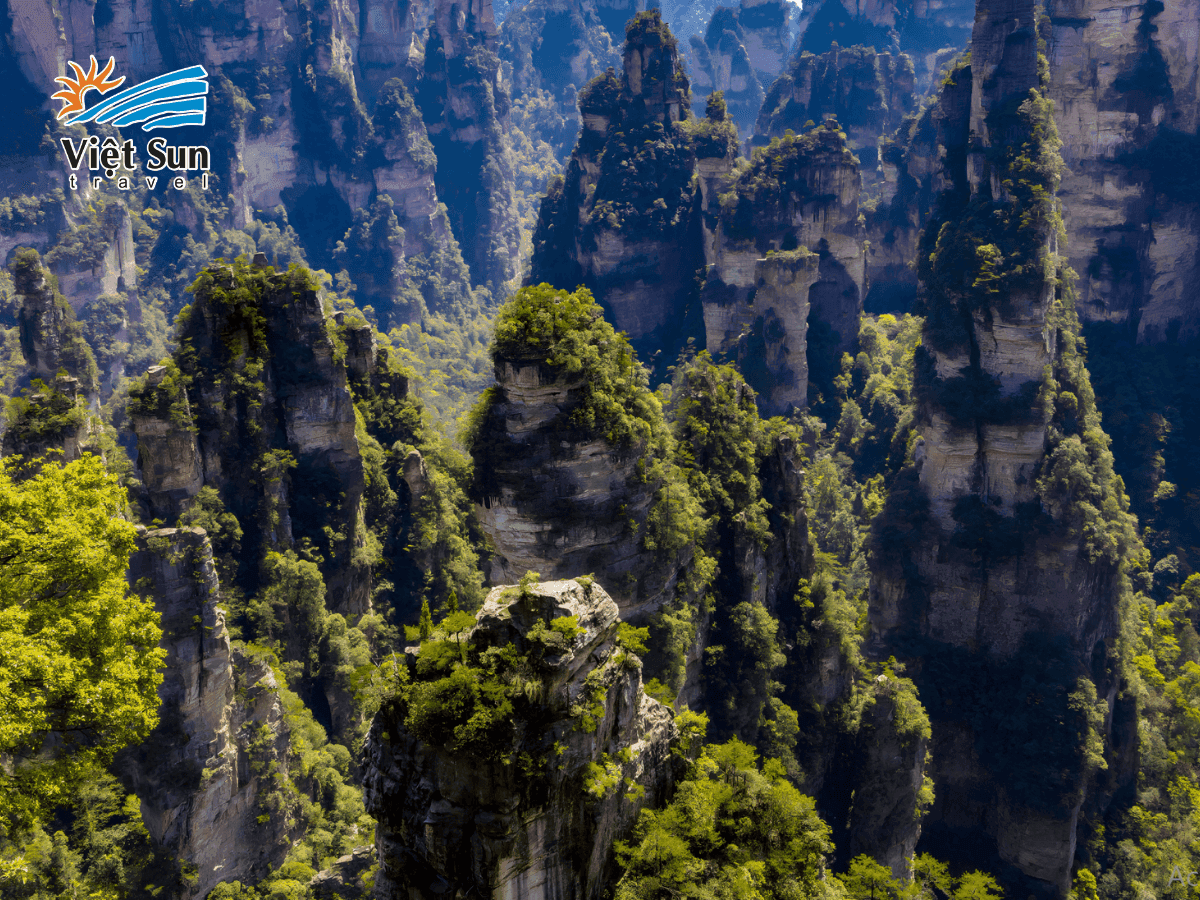 Khung cảnh kỳ ảo như trong phim “Avatar” với những cột đá sa thạch cao vút phủ mây tại Vũ Lăng Nguyên