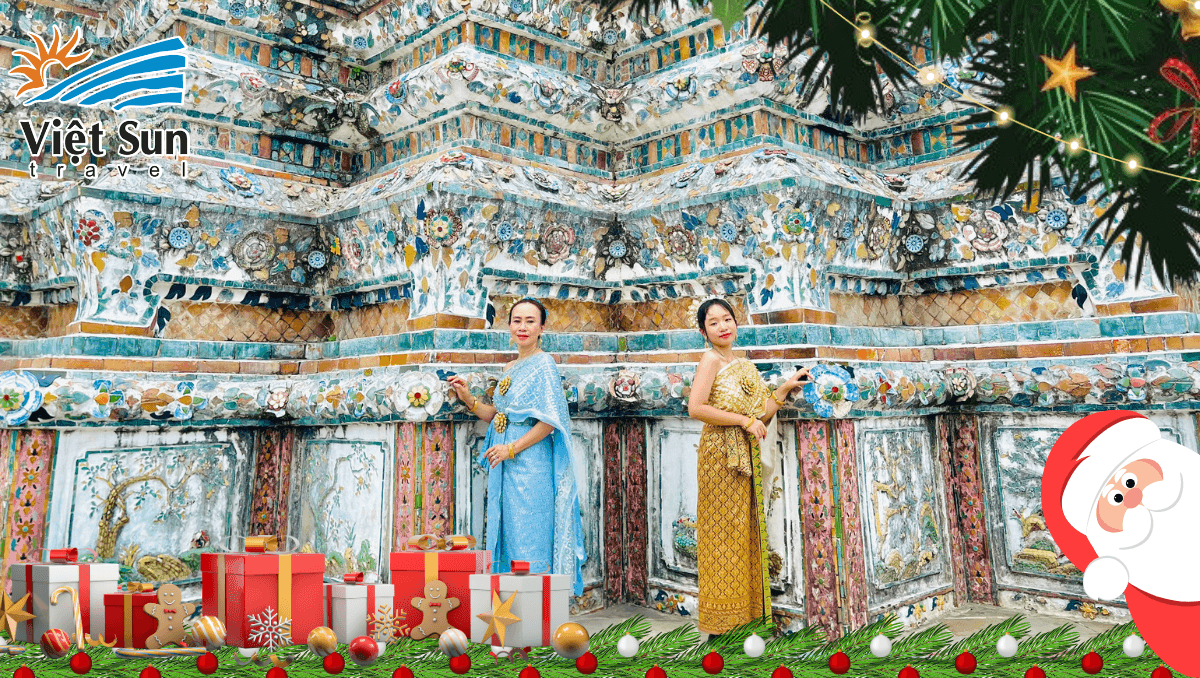 Mặc trang phục truyền thống Thái Lan check in chùa Wat Arun