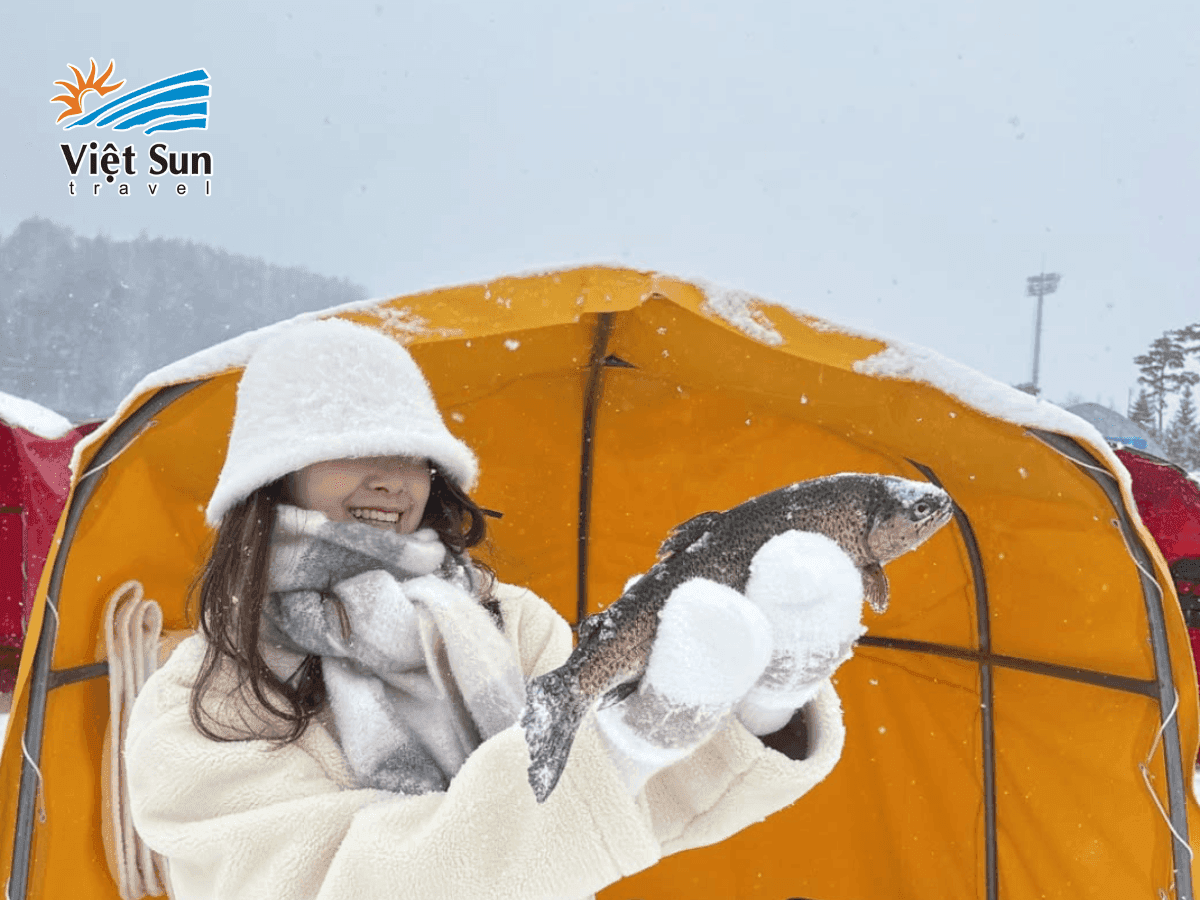 Trải nghiệm câu cá trên băng đầy phấn khích tại Lễ hội Cá hồi Pyeongchang